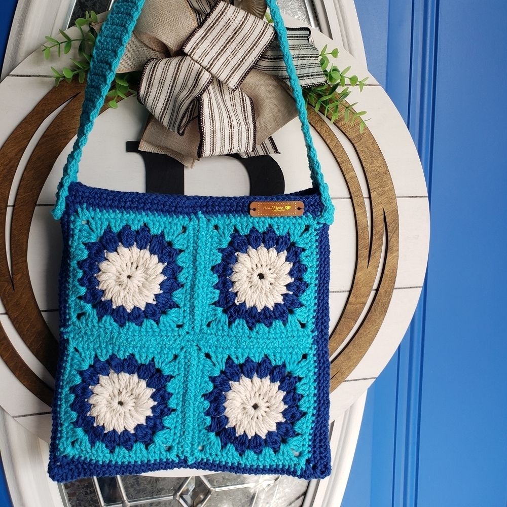 Blue Velvet Shoulder Bag Handcrochet